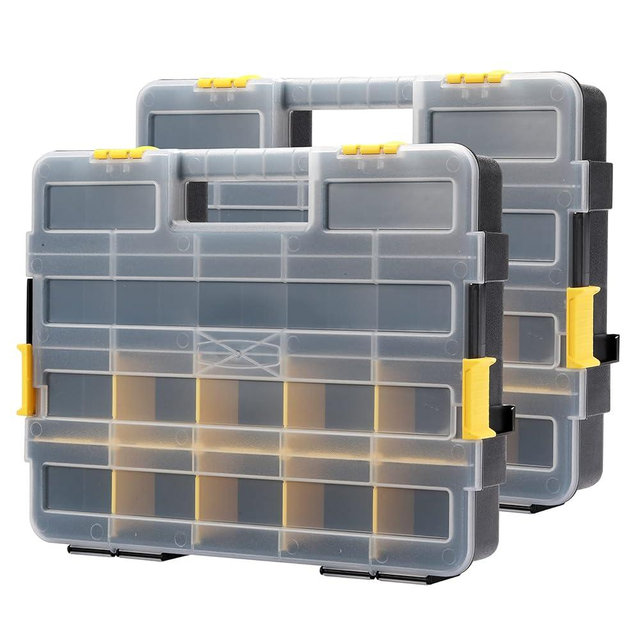 Mayouko Stackable Plastic Toolbox Organizer, Interlocking Small Parts Organizer, Compartment Toolbox for Screw,Nail,Hardware, 2PCS