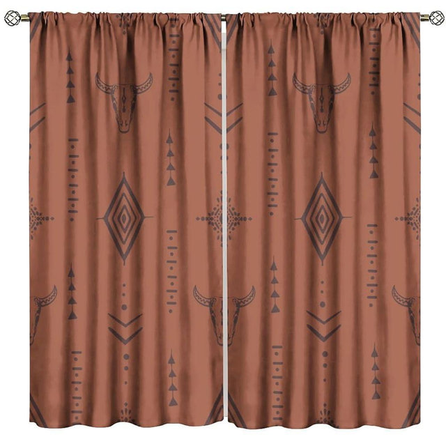 Nanacur Western Bull Skull Decorative Curtains, Bull Skull Boho Aztec Vintage Country Farmhouse Print Window Drape, for Living Room Bedroom 21(W)*45(L) 2 Panels (Decorative)