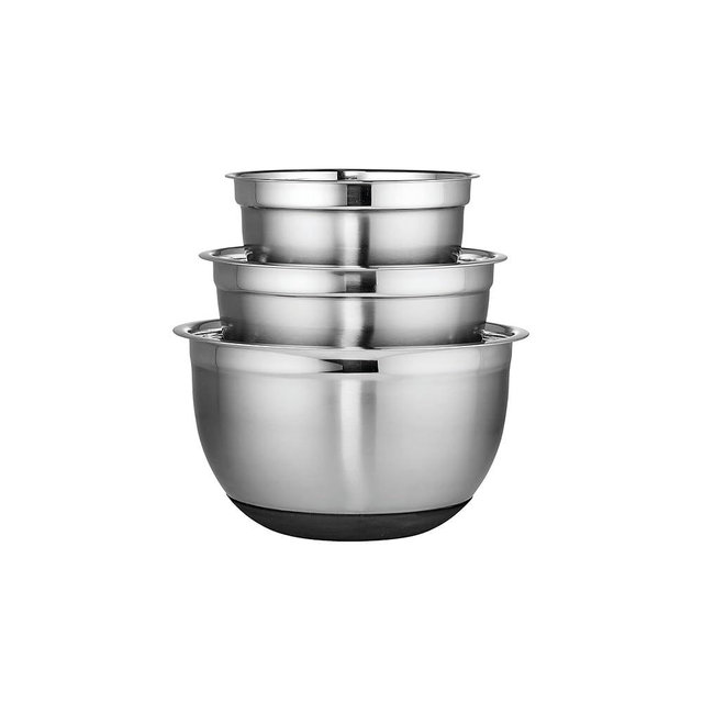 Chicago Metallic Stainless Steel Soft Base Bowls, Versatile Nesting Mixing Bowls for Every Kitchen Task, Set of 3