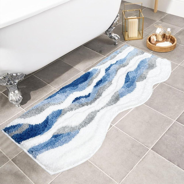 Homantic Coastal Bathroom Rugs Summer Beachy Bath Rug 4ft Long Bath Mat Runner Bathmat for Beach Bathroom Decor, Nautical Bath Runner Rug for Double Sink Bathtub Shower Bedroom 20"x47"