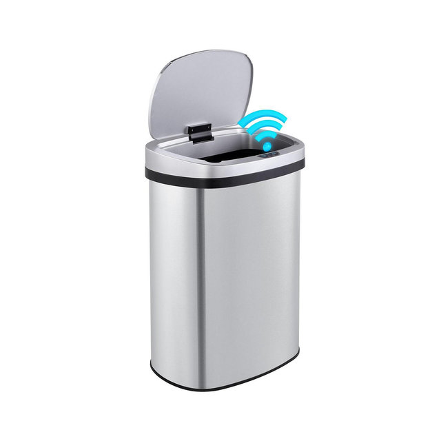 Mega Casa 13 Gal./50 Liter Stainless Steel Oval Motion Sensor Trash Can for Kitchen