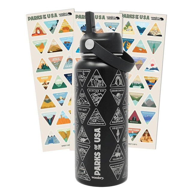 The Original National Parks of the USA Bucket List Water Bottle I Black 32 oz Engraved DetailingI Stainless Steel Vacuum Sealed I Leak Proof