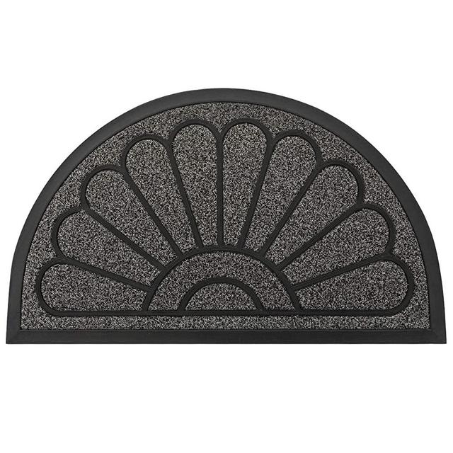 JeemeeSpace Durable Rubber Door Mat, Half Round Front Indoor Outdoor Doormat, Heavy Duty Welcome Mat, Entrance Rug for Entry, Patio, Back Door, Easy Clean, Non Slip, Resist Dirt (18" x 30", Grey)
