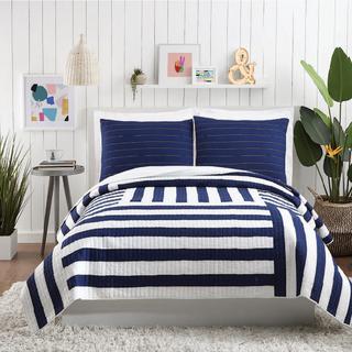 Ampersand 3-Piece Block Stripe Quilt Set