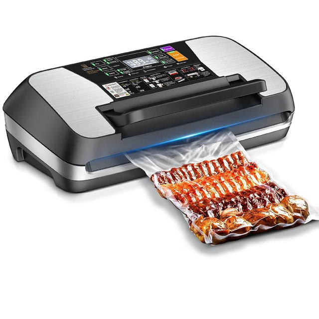 95kpa Vacuum Sealer Machine, Commercial Full Automatic Food Sealer, Vacuum Sealer for Food with Cutter, 10 Pre-cut Bags & Bag Rolls and Accessory Hose, Fully Starter Kits, Black