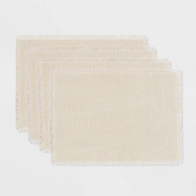 4pk Cotton Stone Washed Placemats Cream - Threshold™