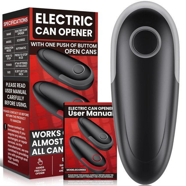 One Touch Electric Can Opener Fits All Can Sizes, Electric Can Openers for Kitchen Food Safe with Smooth Edge, Kitchen Gadgets Battery Operated Can Openers for Seniors, Arthritis and Chef