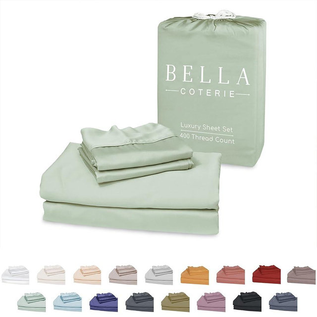 Bella Coterie Luxury Bamboo Viscose Full Size Sheet Set | 100% Organically Grown | Ultra Soft | Cooling for Hot Sleepers | 18" Deep Pocket [Sea Glass]