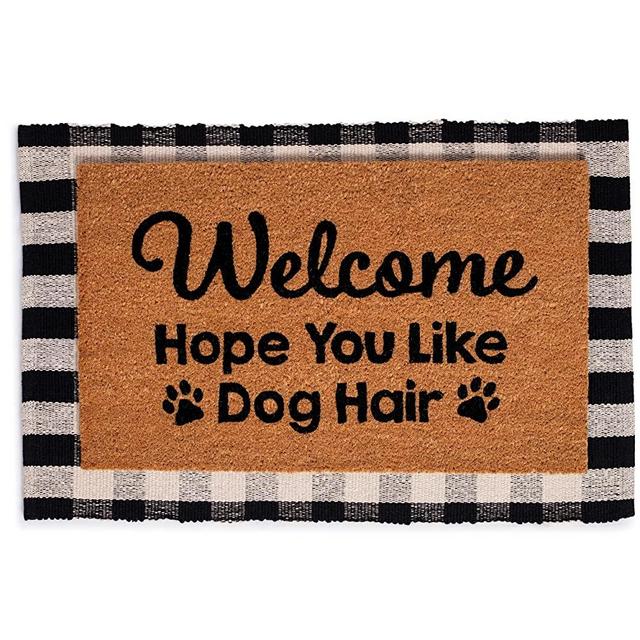 BIRDROCK HOME Layered Welcome Mats - Standard Welcome Mat - Natural Fade - Vinyl Backed - Outdoor - Front Door Entryway Mats (18 x 30-Layered, Dog Hair)