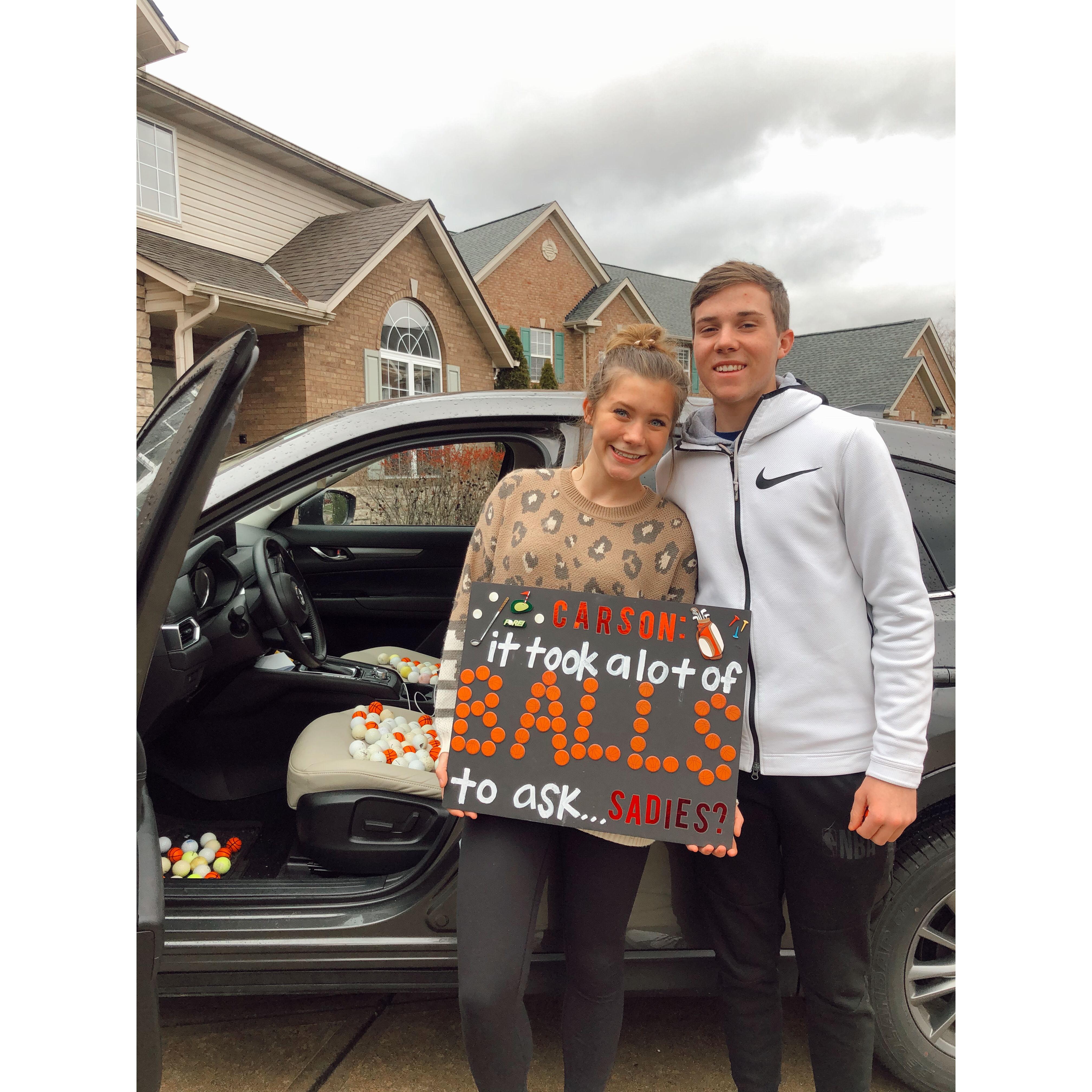 Ella asking Carson to their junior year Sadie Hawkins dance on January 18th, 2020