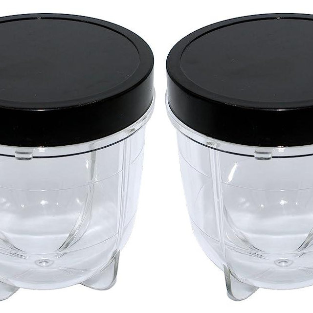 Blendin Replacement Short Cup with Stay Fresh Jar Lid, Compatible with Original Magic Bullet Blender Juicer 250W MB-1001, MB-1001B, MBR-1101, MBR-1701, MBR-1702, MBR-0301 - Small 8oz Cup (2 Pack)