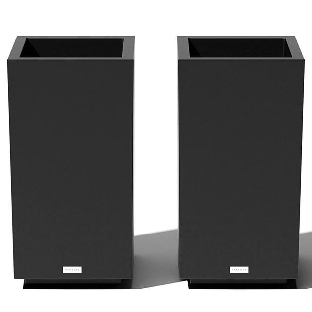 Veradek Block Series Short Indoor/Outdoor Pedestal Planter, 26-Inch Height by 13.5-Inch Width, Black, 2 Pack