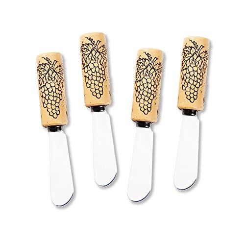 Wine Things Grape Wine Cork Resin Cheese Spreaders Set of 4, 5", Brown