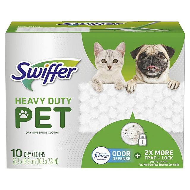 Swiffer Heavy Duty Pet, Dry Sweeping Cloth Refills with Febreze Odor Defense, 10Count