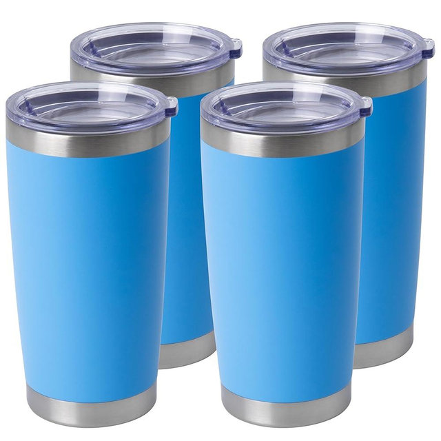 HASLE OUTFITTERS 20oz Stainless Steel Tumblers Bulk, Insulated Travel Cup with Lid, Double Wall Vacuum Coffee Mug for Cold & Hot Drinks 4 Pack, Royal Blue