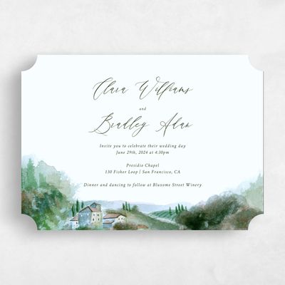 Green Ticket Wedding Invitation - Hillpine Landscape