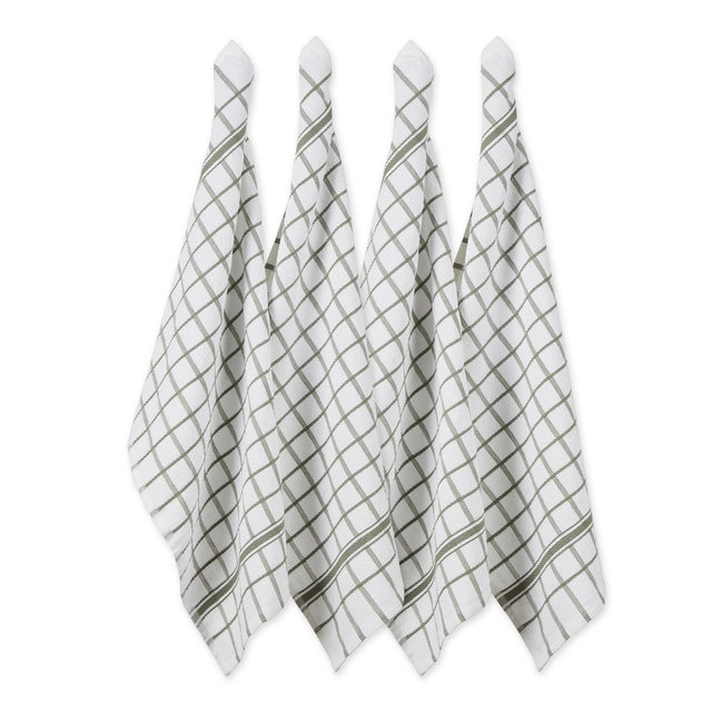 Design Imports Terry Windowpane Dishtowel Set 4 Piece, 16X26", Artichoke