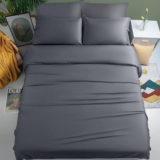 Shilucheng 6PC 100% Pure Egyptian Cotton Sheets Sets,King Size Cooling Bed Sheets 600 Thread Count Long Staple Cotton,Sateen Weave for Silky Feel, Fits Mattress 16" Deep Pocket(King,Dark Grey)
