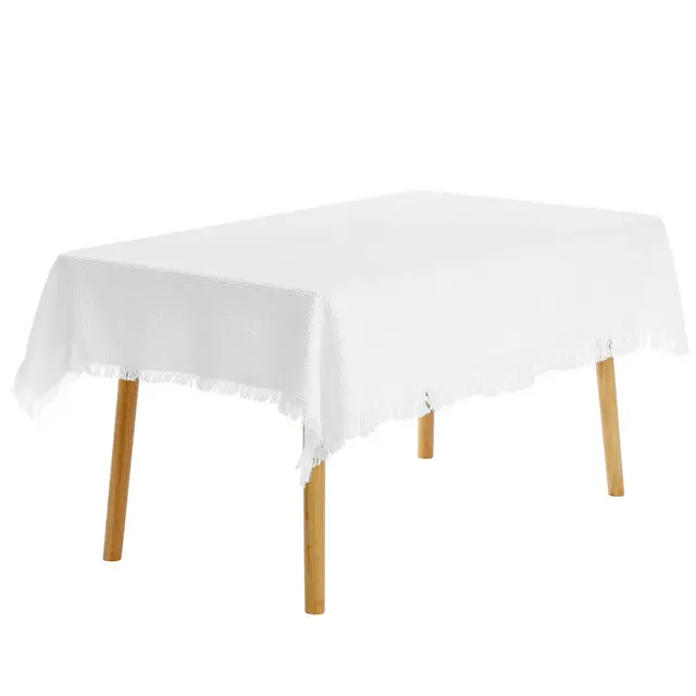 Unique Bargains Picnic Dinner Cotton Linen Tassels Oil-proof Table Cover 1 Pc White 51"x71"