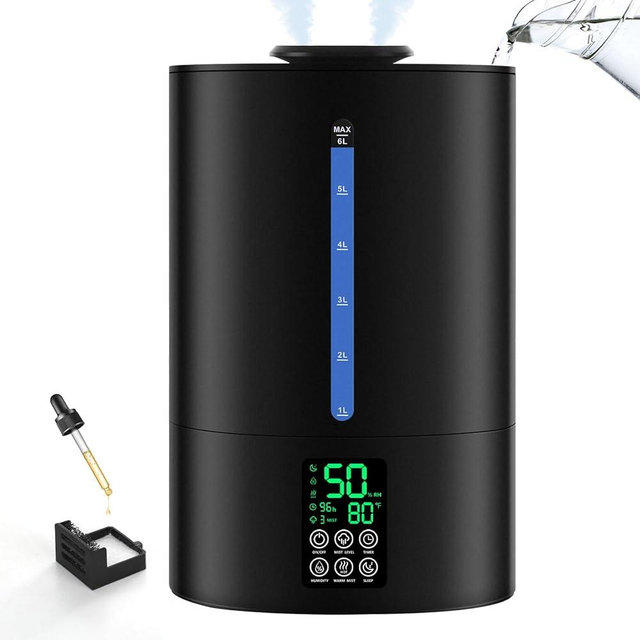 6L Humidifiers for Bedroom Large Room Home, Cool and Warm Humidifier for Plants Mist Top Fill Desk Humidifier Essential Oil Diffuser, Quiet Humidifiers with Adjustable Mist,360°Nozzle-Black