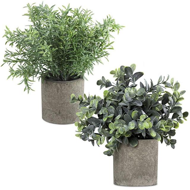 Fake Plants for Bathroom/Home Farmhouse decor, Artificial Faux Small Potted Plants for House Bedroom Kitchen Office Desk Indoor Decor (2 Pack)