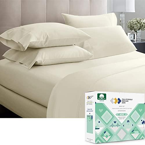 California Design Den 600 Thread Count 100% Cotton Sheets - Ivory Extra Long-Staple Cotton King Sheets, Fits Mattress 16'' Deep Pocket, Sateen Weave, Soft Cotton Bed Sheets Set