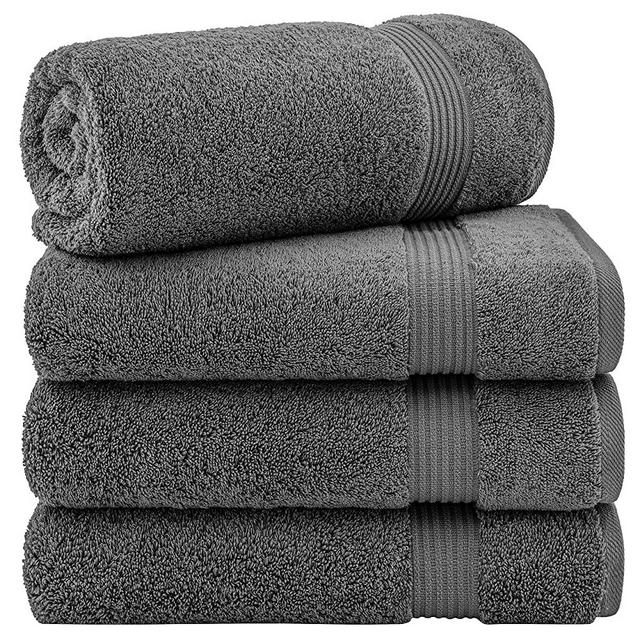 Hotel & Spa Quality Turkish Cotton, Absorbent & Soft Decorative Luxury 4-Piece Bath Towel Set by United Home Textile, Charcoal Grey