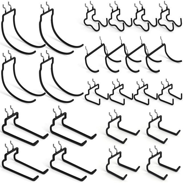 INCLY 24 Pack Heavy Duty 1/4 Inch Pegboard Hooks, Large Black Pegboard Drill Holder Tool Utility Hook, Double Peg Board Hooks Accessories for Hanging Power Tools, Drill, Workbench, Garage