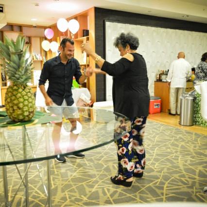 Celebrating Ramona's 80th while she shows her future son-in-law some salsa moves!