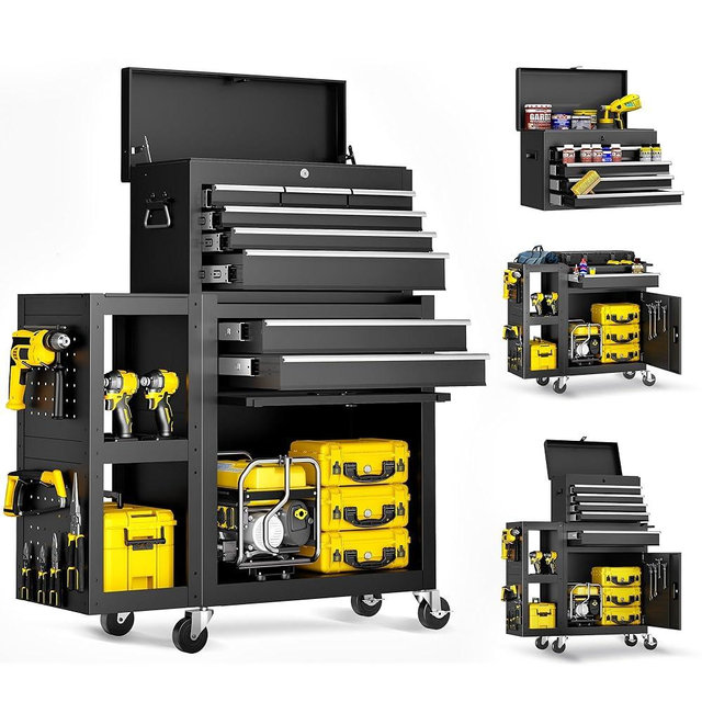 PHLEX PRO 8-Drawers Rolling Tool Chest, Assembled Tool Box with Auto Locking System & Lockable Wheels & Sliding Drawers & Detachable Top, Tool Storage Cabinet for Garage Workshop