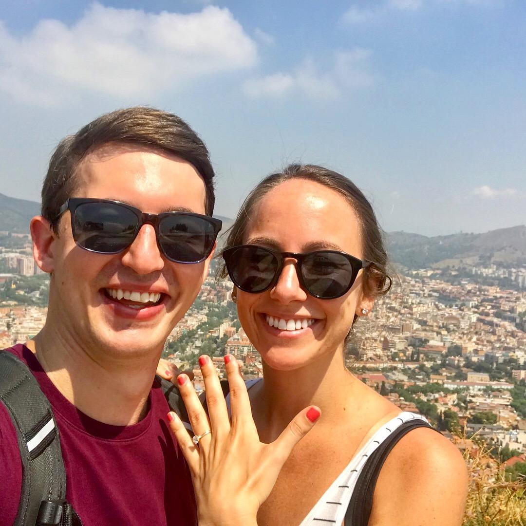 Stu popped the question on top of a VERY steep hill in Barcelona, July 2018
