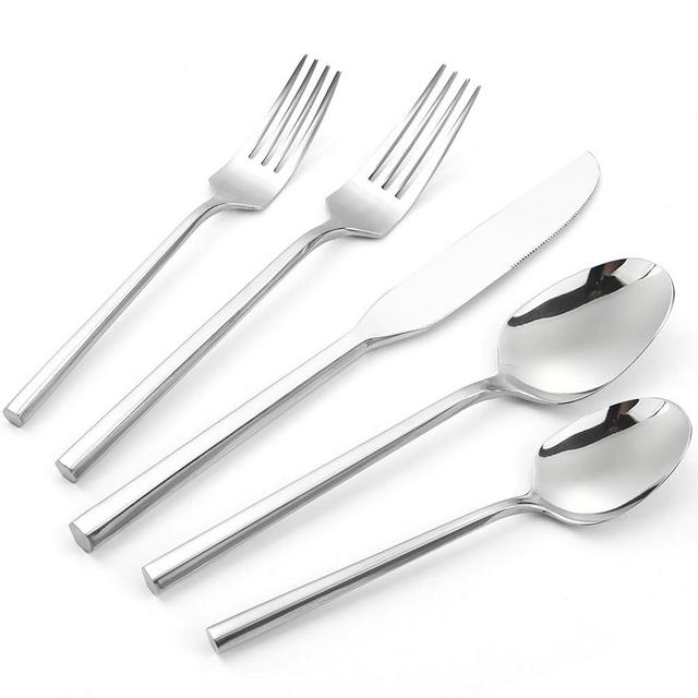 Kikbioee 20 Piece Forged Stainless Steel Silverware Set, Hexagon Handle Flatware, Modern Mirror Finish Cutlery Set, Service for 4, Dishwasher Safe