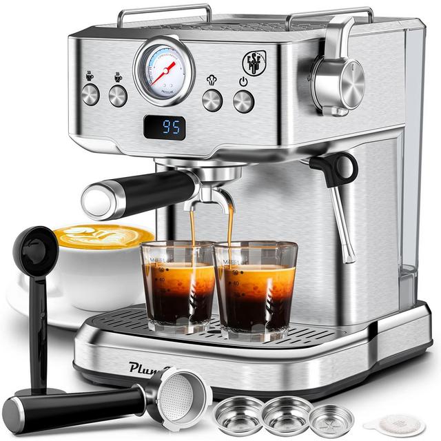 ELJGET Espresso Maker 20 Bar Maker Coffee Machine 1.8L Water Tank, Stainless Steel, Silver