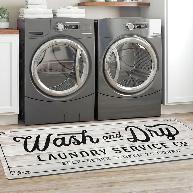 KOZYFLY Laundry Room Rug Runner 20"x60" Non Slip Laundry Rug Kitchen Rugs Washable Laundry Room Mat Waterproof Mudroom Floor Carpet Runner Farmhouse Laundry Room Decor, Light Grey, Wash and Dry