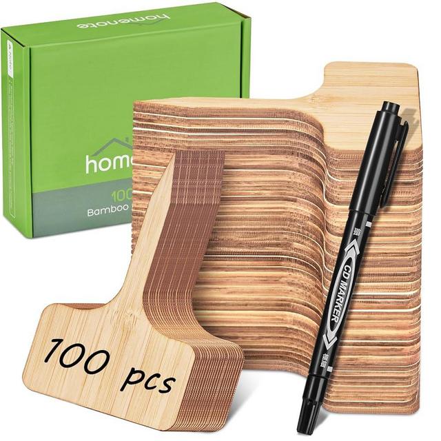 Homenote Bamboo Plant Labels 100Pcs Plant Tags for Seedlings T-Type Tags for Plants Outdoor Garden Markers Vegetable Seedling（2.36 * 4“