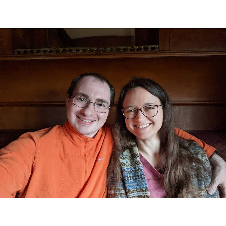 Riding in a fancy rail car from 1913 for James's birthday (note, please, the exquisite woodwork). Also, it was the first time James put his arm around Abby!