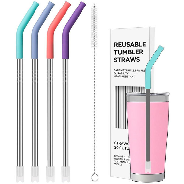 Soledea 4 PACK 20 oz Straight Metal Straws with Silicone Tip for 20 oz Tumbler, Stainless Steel Reusable Drinking Metal Straw for YETI, STANLEY, US Acrylio, BJPKPK, Simple Modern and so on