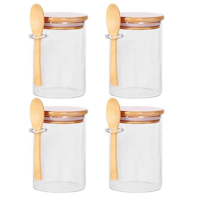 Glass Jars with Bamboo Lids and Spoon Set of 3, 17 OZ Coffee Sugar Container  Set with Scoop, Overnight Oatmeal Jars Containers with Lids and Spoon for  Loose Tea, Yogurt 