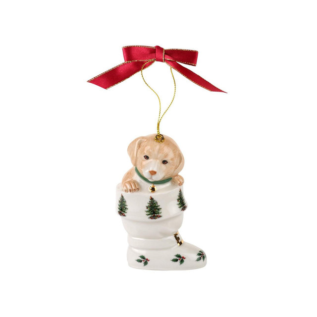 Spode Christmas Tree Puppy in Boot Ornament