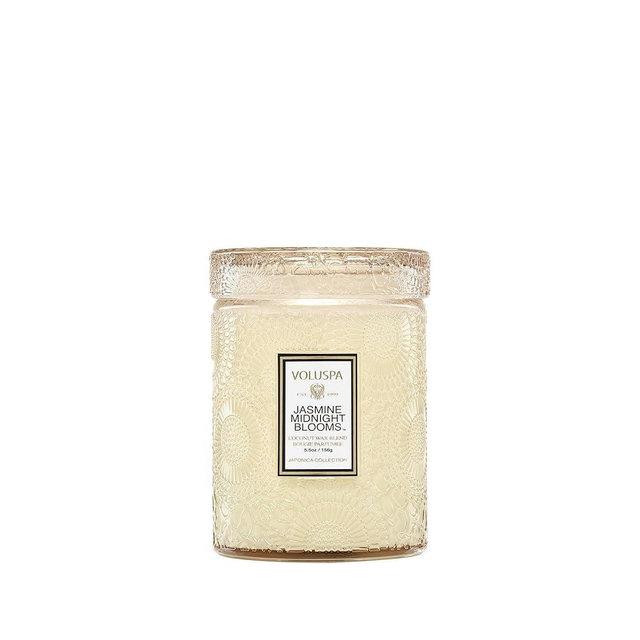 Voluspa Jasmine Midnight Blooms Glass Jar Candle, 5.5oz, Coconut Wax Blend, Scented Candles for Home, 50 Hour Burn Time, Handcrafted in The USA