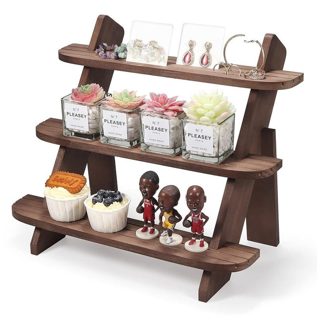 WHEARTED Wooden Display Stand, Tiered Cupcake Stand, 3 Tier Display Stand Riser, Rustic Risers Dessert Table Display Shelf Spice Rack Organizer Holder, Cologne Stand Perfume Organizer Stand
