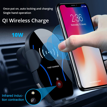 VicTsing 10W Qi Wireless Fast Charger Car Mount Automatic Infrared Sensor Charging Pad Compatible with 7.5W/5W For iPhone Xs Max/Xs/XR/X/8P/8，Galaxy S9/S9 Plus/Note 8/9/S8+/S8/Note 5/S7 edge/S7 ect