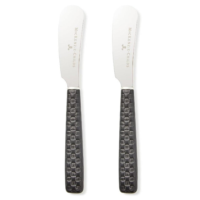 MACKENZIE-CHILDS Set of 2 Everyday Spreaders, Stainless-Steel Butter Knife Set, Black