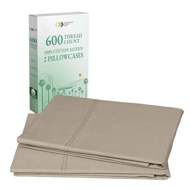 CALIFORNIA DESIGN DEN Luxuriously Soft Hotel Quality 600 Thread Count, 100% Cotton Set of 2 Cases, Crisp & Cool Pillow Cases Queen Size, Fits Standard & Queen Pillows (Taupe)