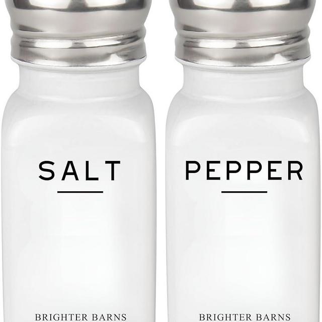 White Salt and Pepper Shakers Set by Brighter Barns - Dining Table Decor, Countertop Accessory - Neutral Minimalist Glass Salt Shaker - Modern Kitchen Accessories for Restaurant, Hotel, Airbnb (White)