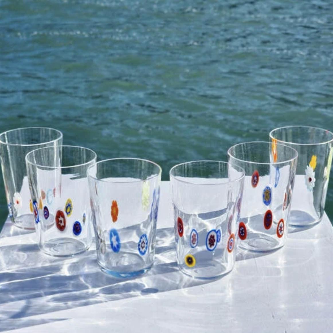 Set of 6 Drinking glasses - Sorrento - Goto - Millefiori - Original Murano Glass OMG
