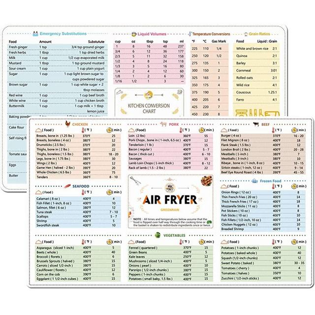 2 Pack Magnetic Cheat Sheets Cookbook Cooker Compatible with Air Fryer Cooking Times Quick Reference Guide Air Fryer Accessories 6''x11''