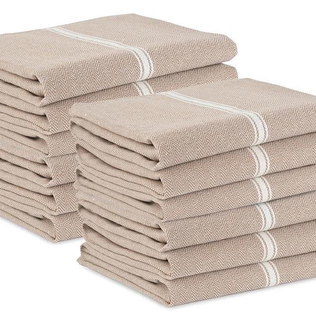 LANE LINEN Kitchen Towels Set - 100% Pure Cotton Dish Towels for Kitchen, Super Absorbent Kitchen Hand Towel, Tea Towels, Soft & Durable Dish Cloths, Pack of 12 – 14”x25”, Beige