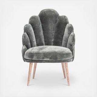 Scalloped Back Velvet Chair with Mango Wood Legs