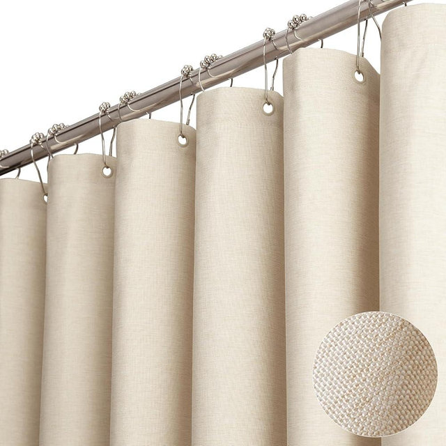 BTTN Stall Fabric Shower Curtain - 60 x 84 Inch Long Linen Textured Heavy Duty Shower Curtain Set with 10 Plastic Hooks, Narrow Decorative Neutral Waterproof Shower Curtains for Bathroom, Cream/Beige